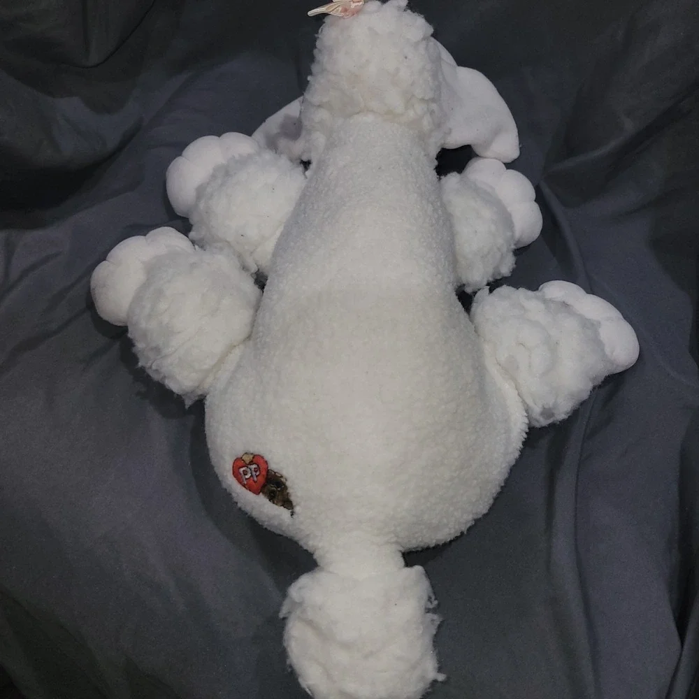 Vintage 1980s Pound Puppies White Poodle Purple Eyes Ribbon 19